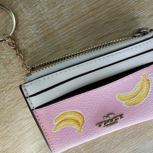 Coach Pink and Yellow Banana Print Card Holder - Picture 4 of 4